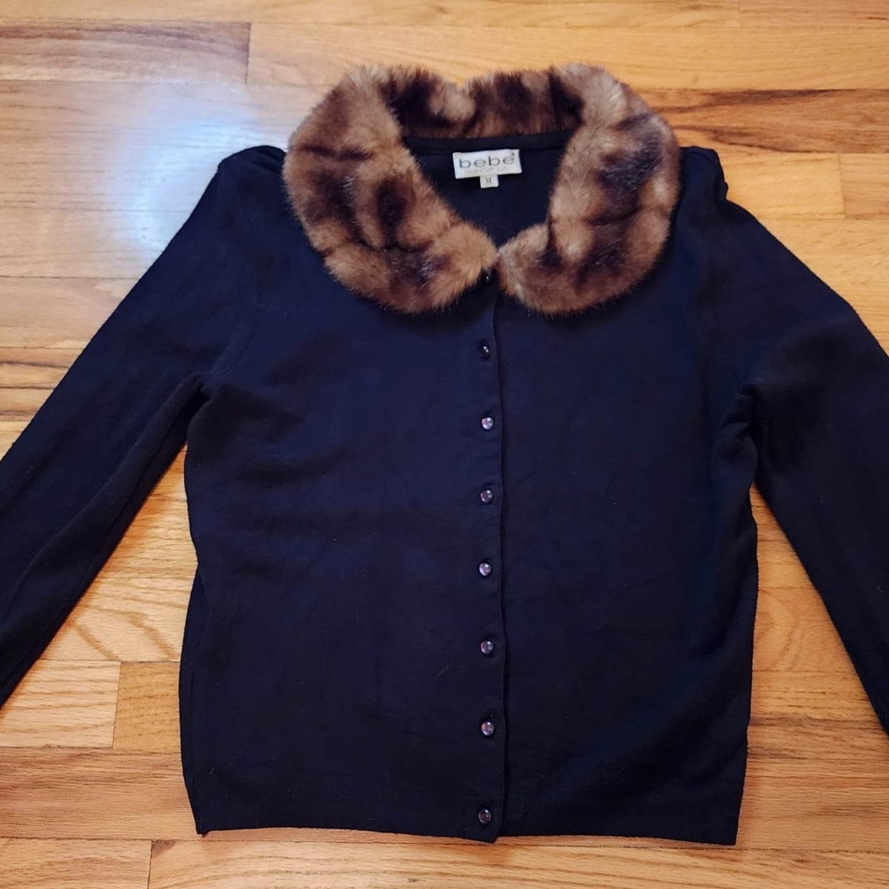 BeBe Moda Fur Collar Black Sweater M